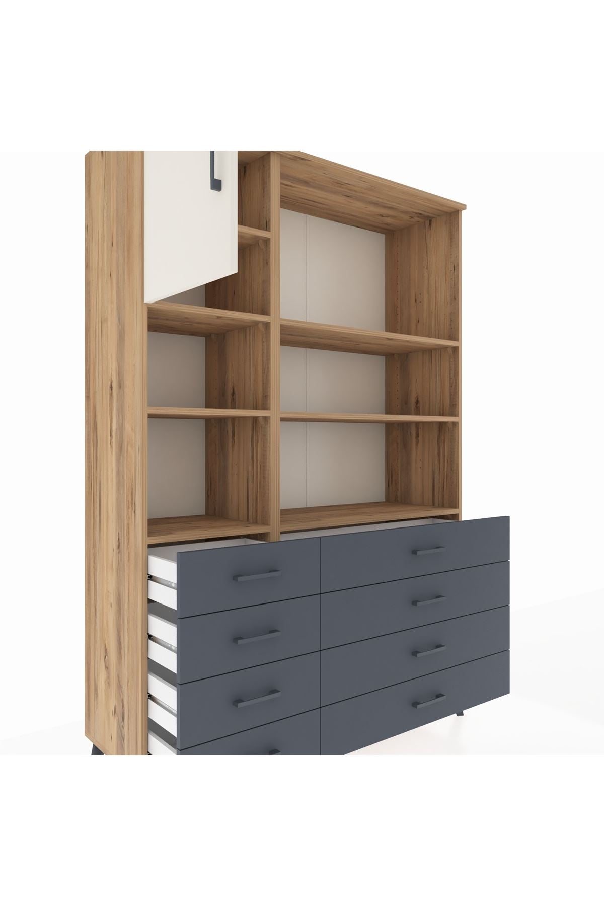 Hyperion Dolap 7 Raflı 8 Çekmeceli Tek Kapaklı  132x44x195 Çam-Aytaşı/Antrasit