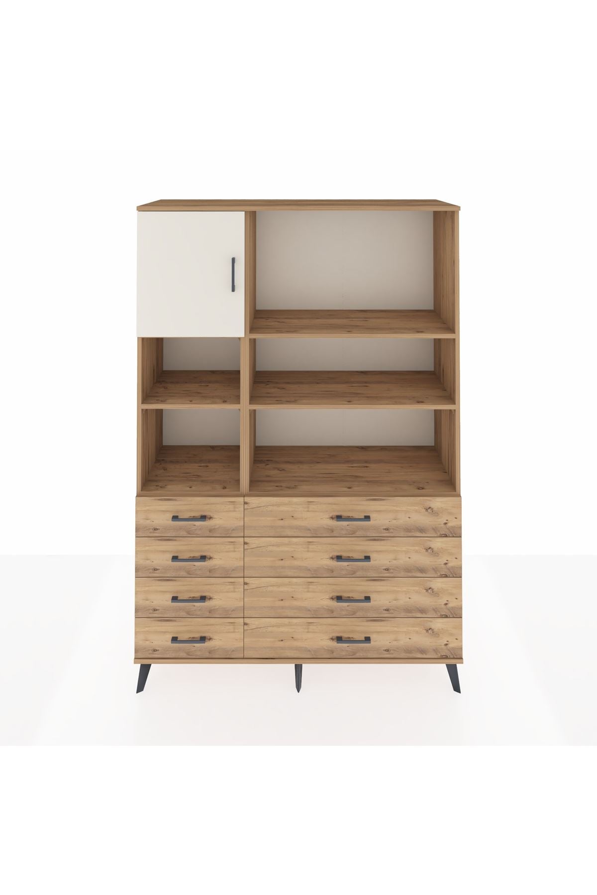 Hyperion Dolap 7 Raflı 8 Çekmeceli Tek Kapaklı  132x44x195 Çam-Aytaşı/Çam