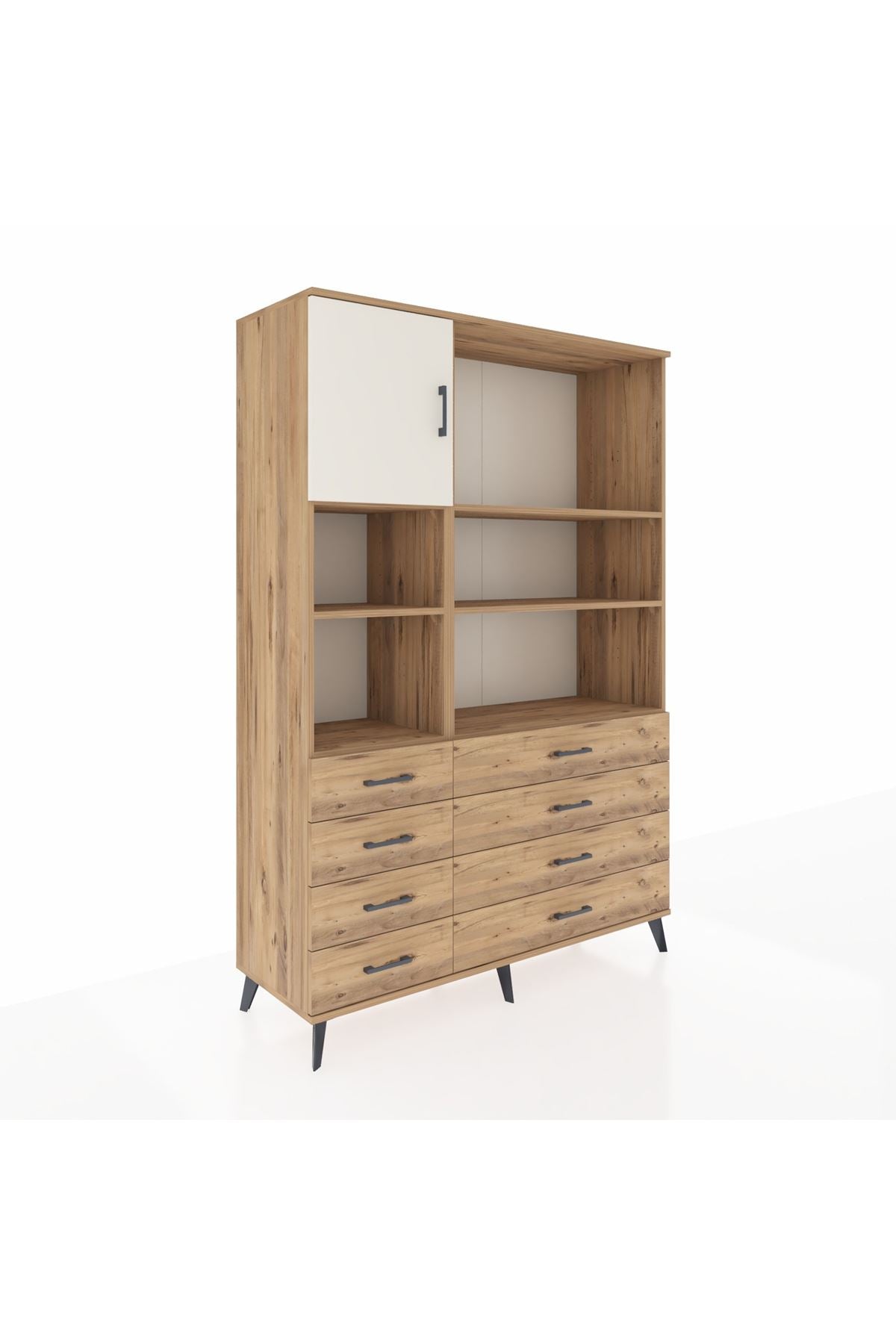 Hyperion Dolap 7 Raflı 8 Çekmeceli Tek Kapaklı  132x44x195 Çam-Aytaşı/Çam