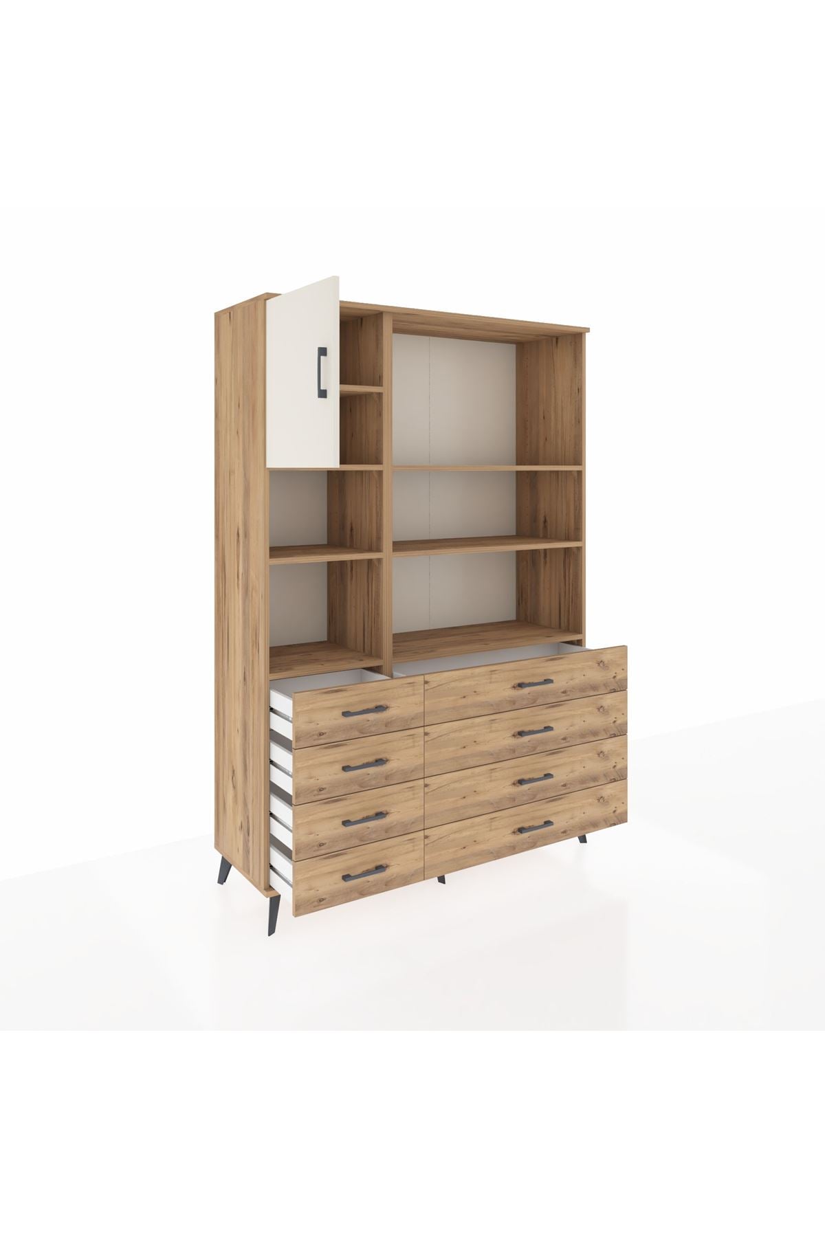 Hyperion Dolap 7 Raflı 8 Çekmeceli Tek Kapaklı  132x44x195 Çam-Aytaşı/Çam