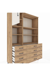 Hyperion Dolap 7 Raflı 8 Çekmeceli Tek Kapaklı  132x44x195 Çam-Aytaşı/Çam