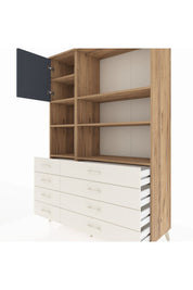 Hyperion Dolap 7 Raflı 8 Çekmeceli Tek Kapaklı  132x44x195 Çam-Antrasit/Aytaşı