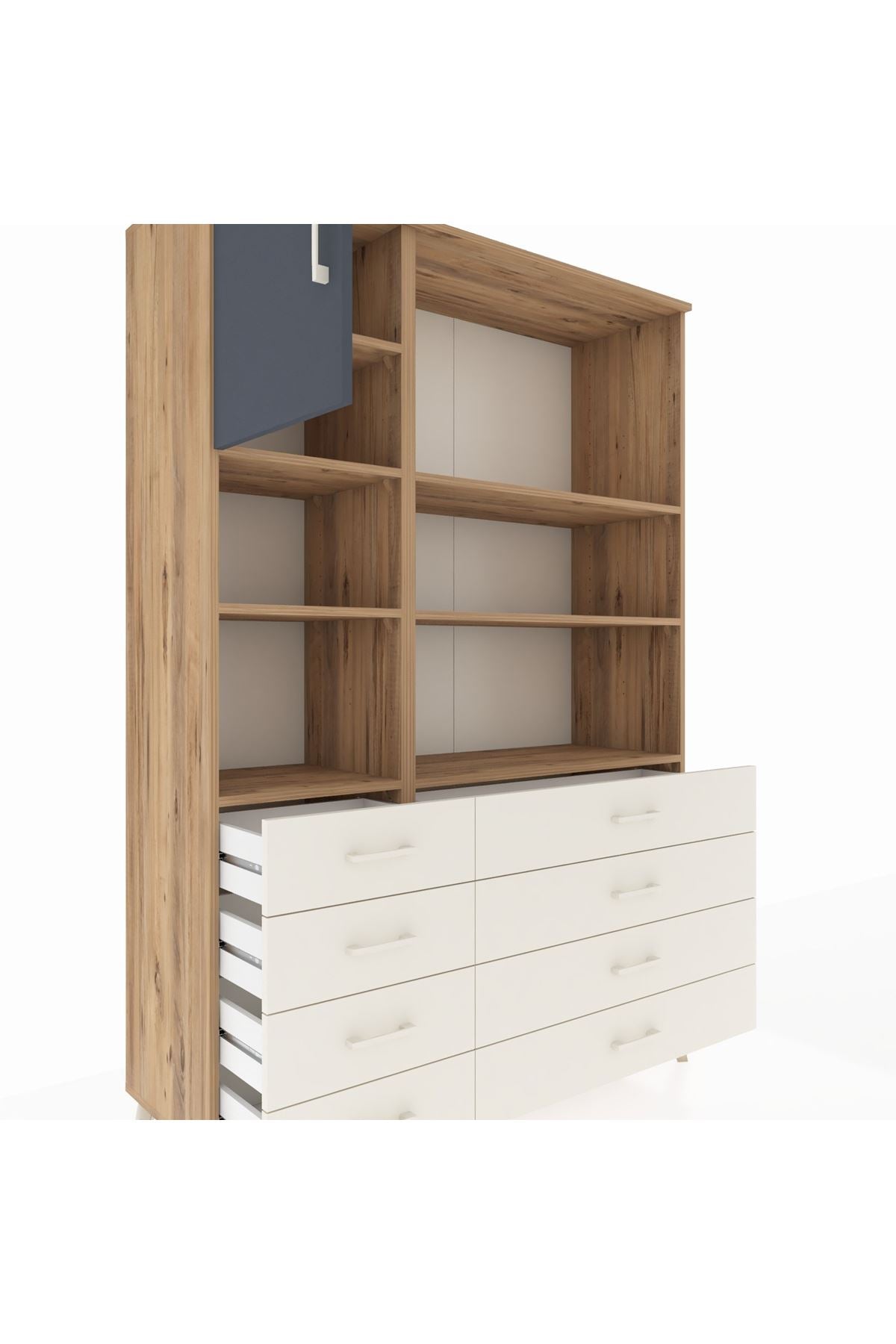 Hyperion Dolap 7 Raflı 8 Çekmeceli Tek Kapaklı  132x44x195 Çam-Antrasit/Aytaşı