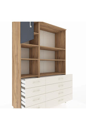 Hyperion Dolap 7 Raflı 8 Çekmeceli Tek Kapaklı  132x44x195 Çam-Antrasit/Aytaşı