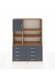 Hyperion Dolap 7 Raflı 8 Çekmeceli Tek Kapaklı  132x44x195 Çam-Antrasit/Antrasit