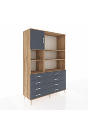 Hyperion Dolap 7 Raflı 8 Çekmeceli Tek Kapaklı  132x44x195 Çam-Antrasit/Antrasit
