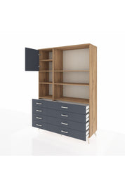 Hyperion Dolap 7 Raflı 8 Çekmeceli Tek Kapaklı  132x44x195 Çam-Antrasit/Antrasit