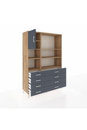 Hyperion Dolap 7 Raflı 8 Çekmeceli Tek Kapaklı  132x44x195 Çam-Antrasit/Antrasit