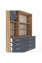 Hyperion Dolap 7 Raflı 8 Çekmeceli Tek Kapaklı  132x44x195 Çam-Antrasit/Antrasit
