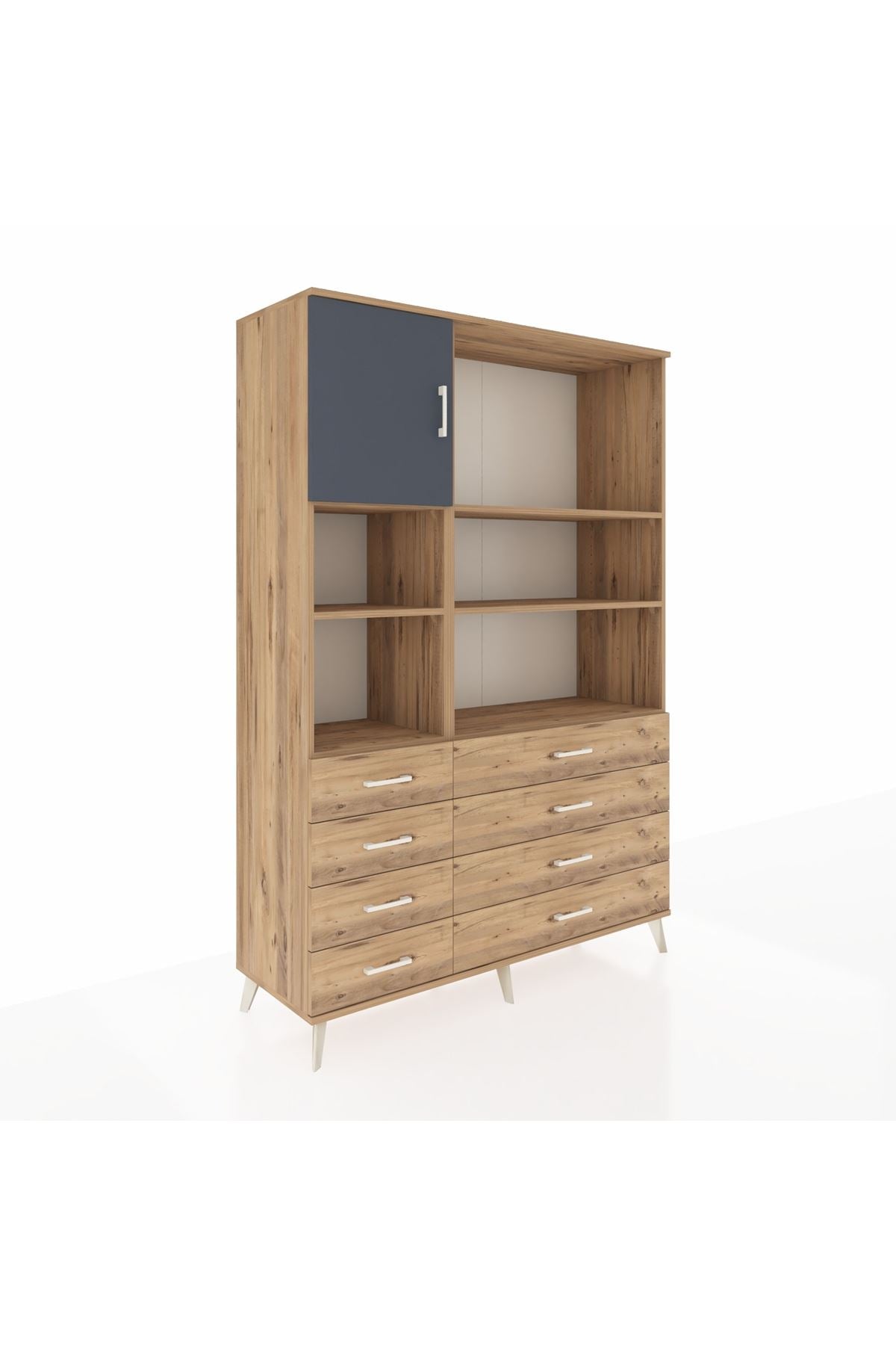 Hyperion Dolap 7 Raflı 8 Çekmeceli Tek Kapaklı  132x44x195 Çam-Antrasit/Çam