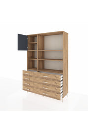 Hyperion Dolap 7 Raflı 8 Çekmeceli Tek Kapaklı  132x44x195 Çam-Antrasit/Çam