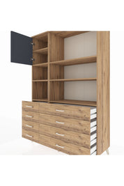 Hyperion Dolap 7 Raflı 8 Çekmeceli Tek Kapaklı  132x44x195 Çam-Antrasit/Çam