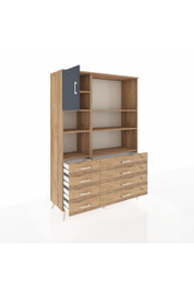 Hyperion Dolap 7 Raflı 8 Çekmeceli Tek Kapaklı  132x44x195 Çam-Antrasit/Çam