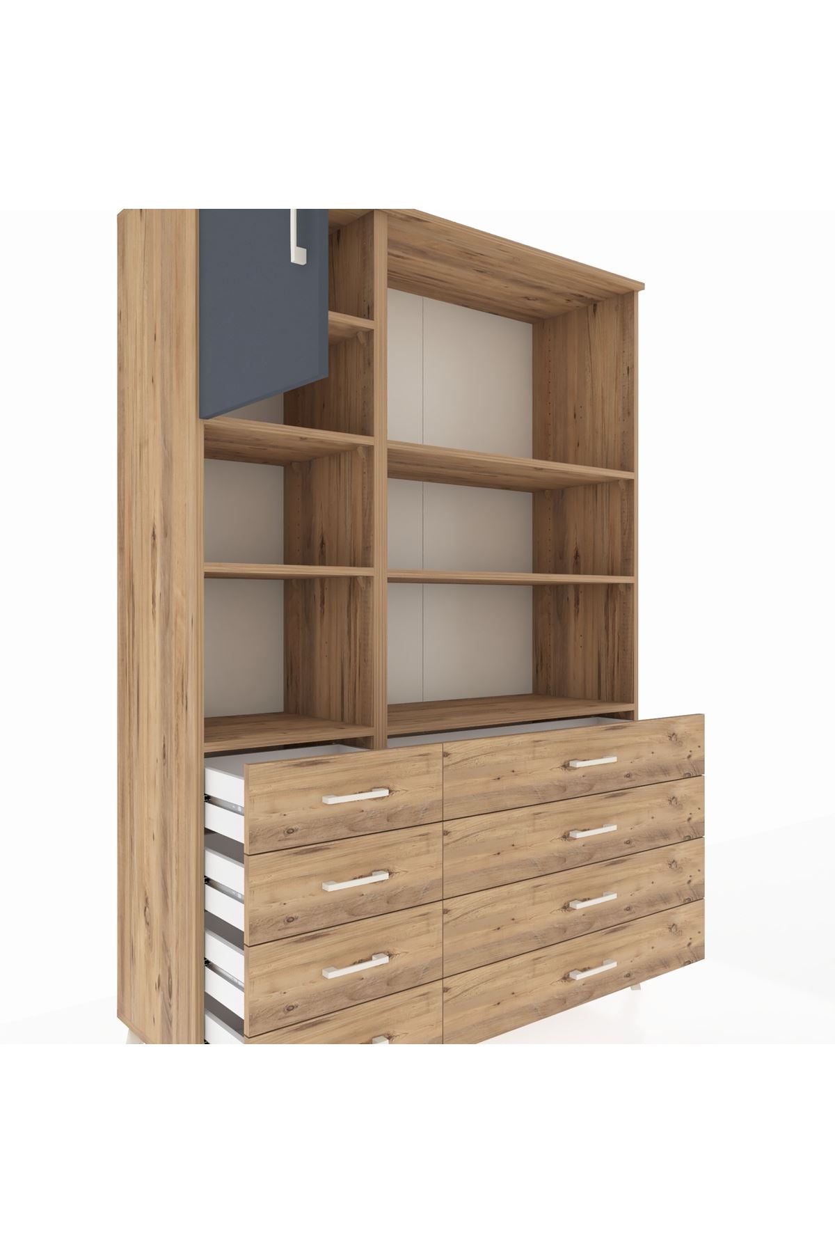 Hyperion Dolap 7 Raflı 8 Çekmeceli Tek Kapaklı  132x44x195 Çam-Antrasit/Çam