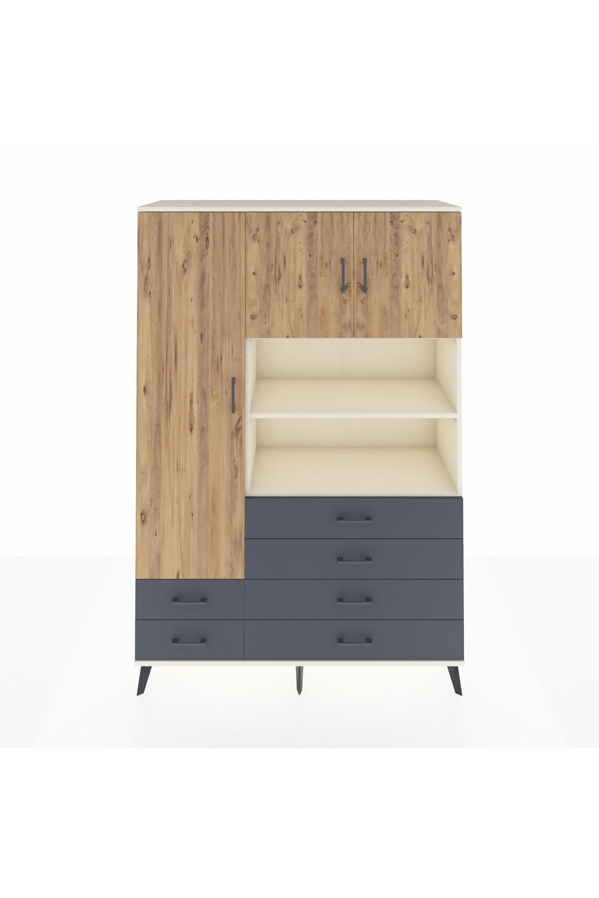 Hyperion Dolap 8 Raflı 6 Çekmeceli 3 Kapaklı 132x44x195 Aytaşı-Çam/Antrasit