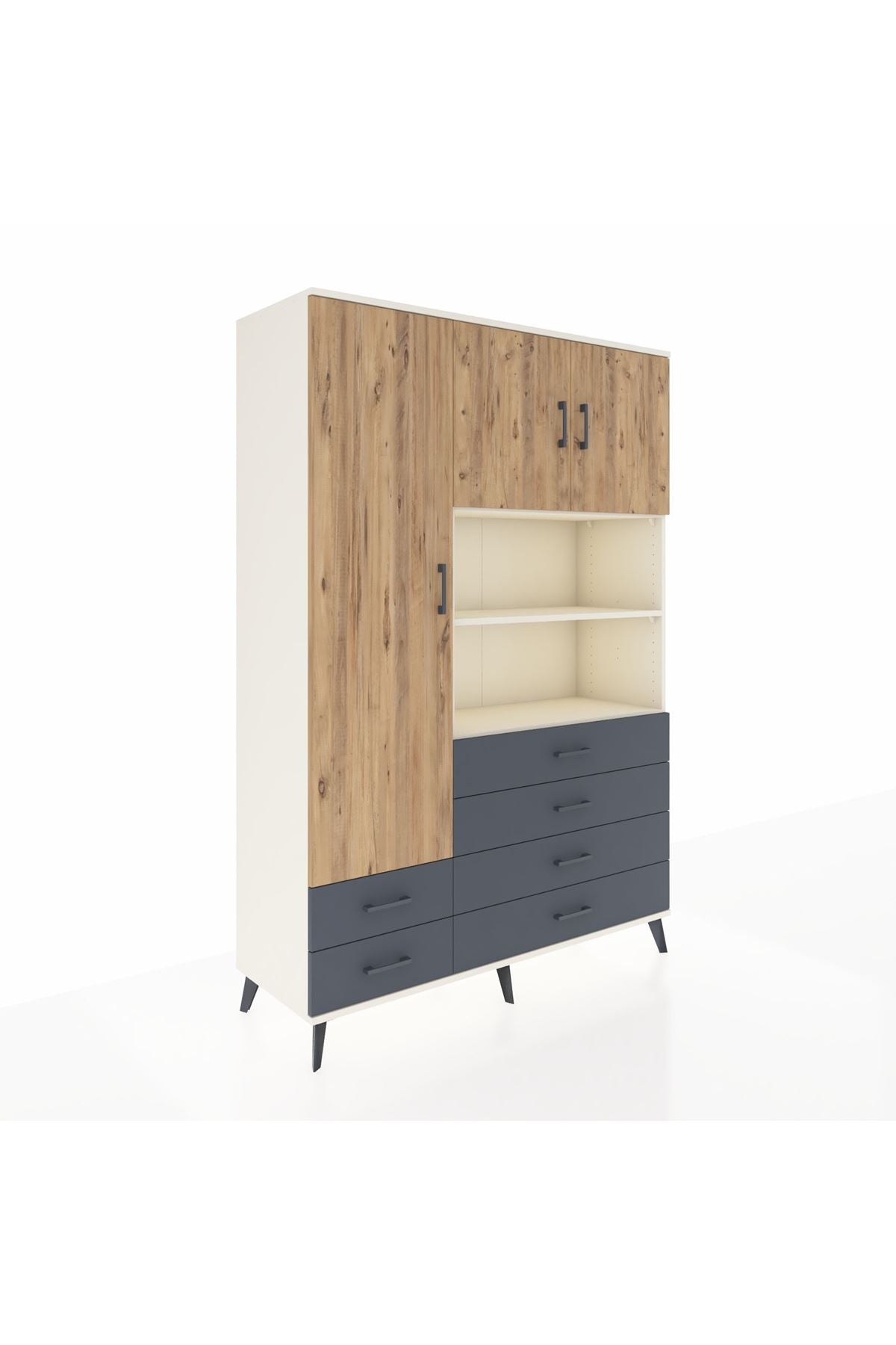 Hyperion Dolap 8 Raflı 6 Çekmeceli 3 Kapaklı 132x44x195 Aytaşı-Çam/Antrasit