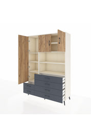 Hyperion Dolap 8 Raflı 6 Çekmeceli 3 Kapaklı 132x44x195 Aytaşı-Çam/Antrasit