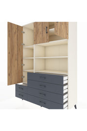 Hyperion Dolap 8 Raflı 6 Çekmeceli 3 Kapaklı 132x44x195 Aytaşı-Çam/Antrasit