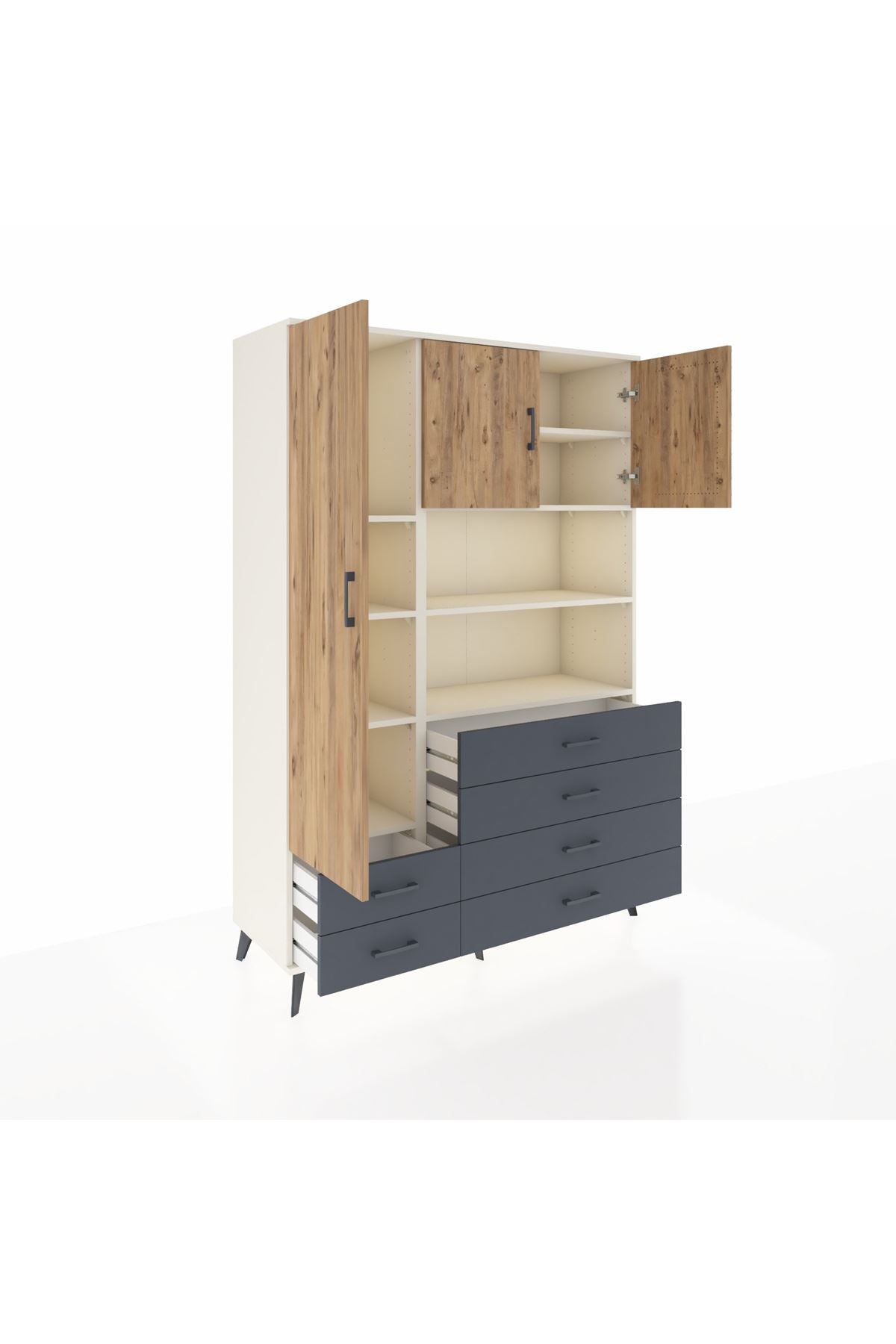 Hyperion Dolap 8 Raflı 6 Çekmeceli 3 Kapaklı 132x44x195 Aytaşı-Çam/Antrasit