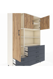 Hyperion Dolap 8 Raflı 6 Çekmeceli 3 Kapaklı 132x44x195 Aytaşı-Çam/Antrasit