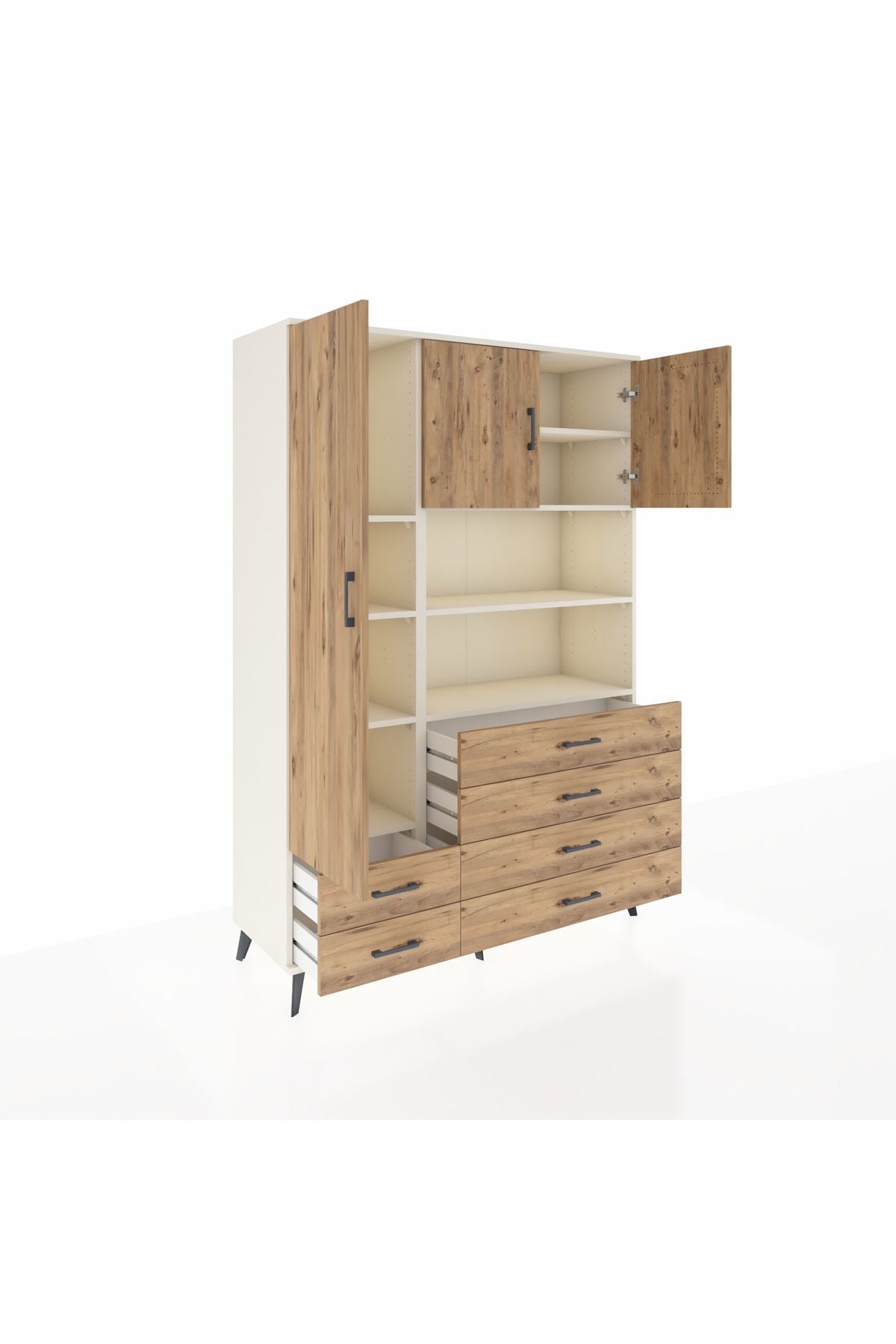 Hyperion Dolap 8 Raflı 6 Çekmeceli 3 Kapaklı 132x44x195 Aytaşı-Çam/Çam