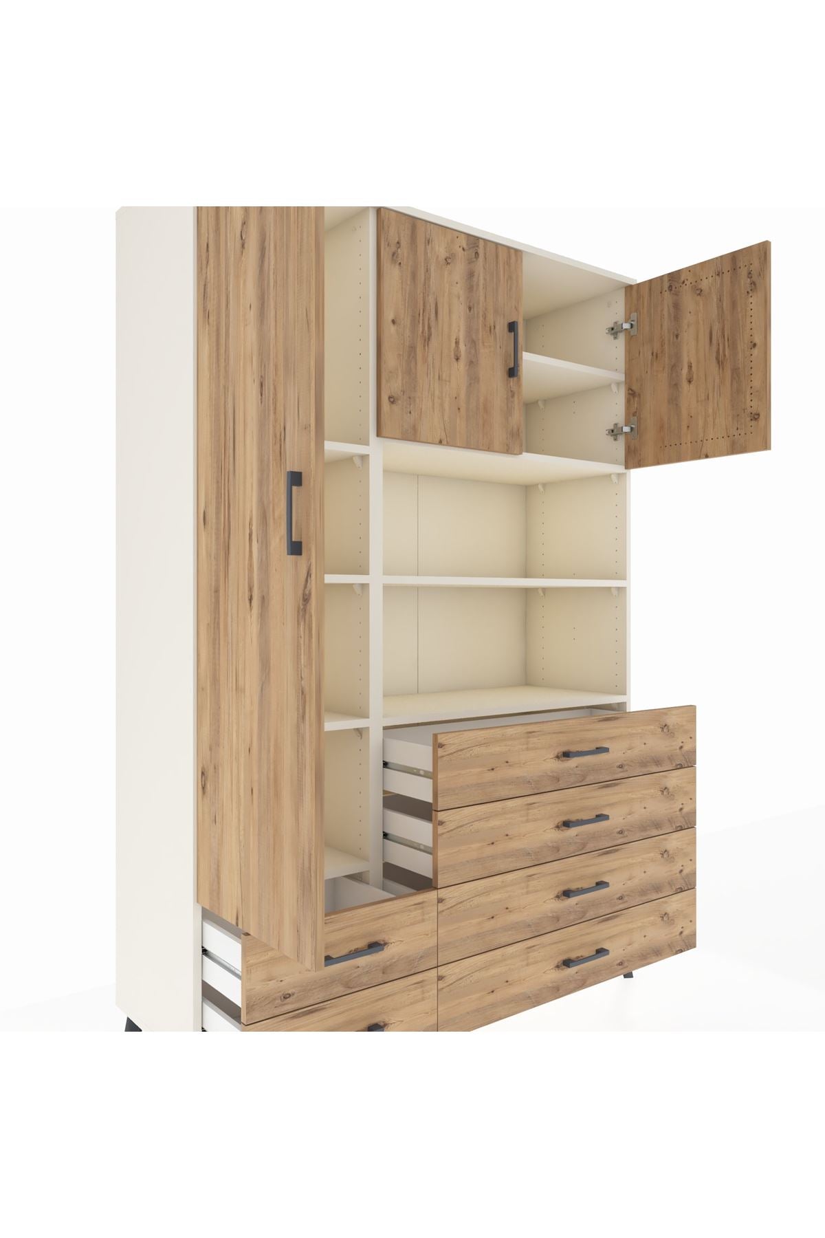 Hyperion Dolap 8 Raflı 6 Çekmeceli 3 Kapaklı 132x44x195 Aytaşı-Çam/Çam