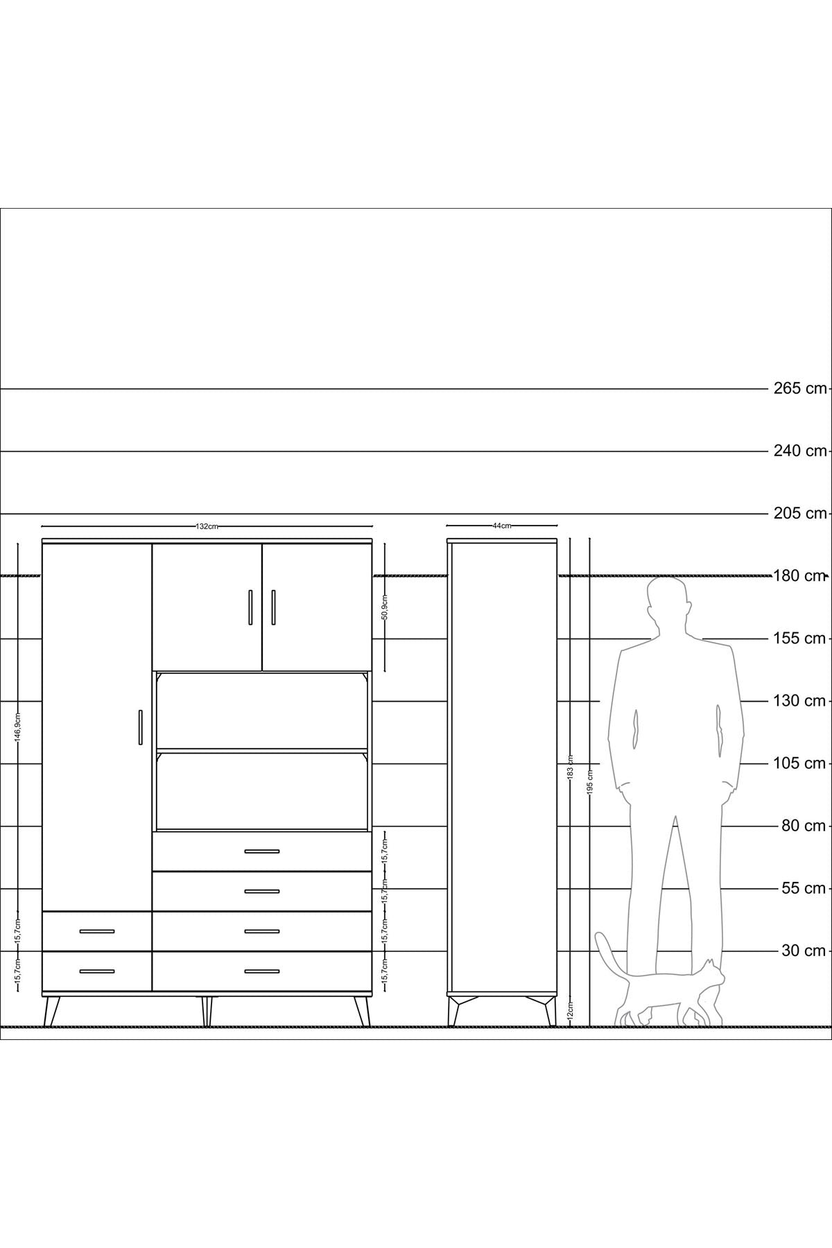 Hyperion Dolap 8 Raflı 6 Çekmeceli 3 Kapaklı 132x44x195 Aytaşı-Aytaşı/Aytaşı