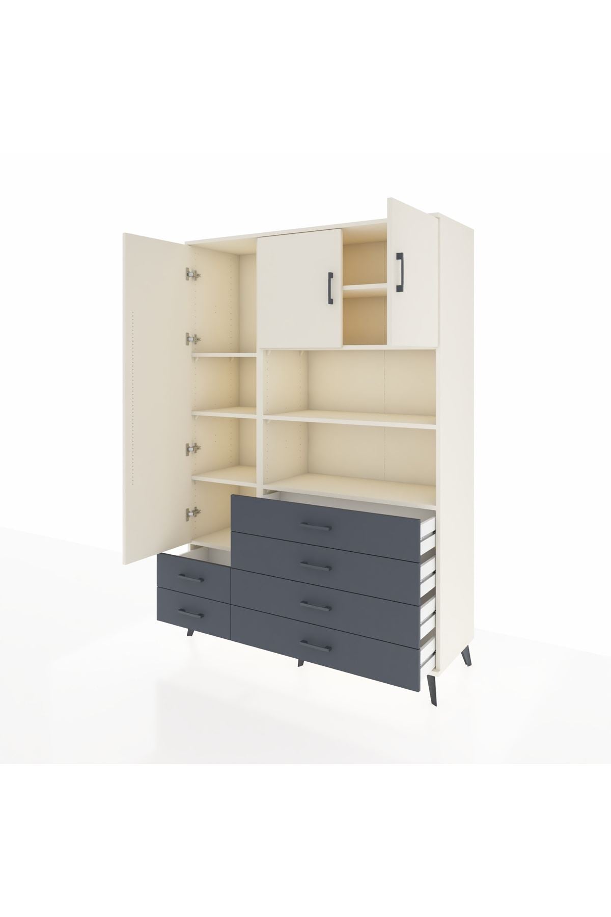 Hyperion Dolap 8 Raflı 6 Çekmeceli 3 Kapaklı 132x44x195 Aytaşı-Aytaşı/Antrasit