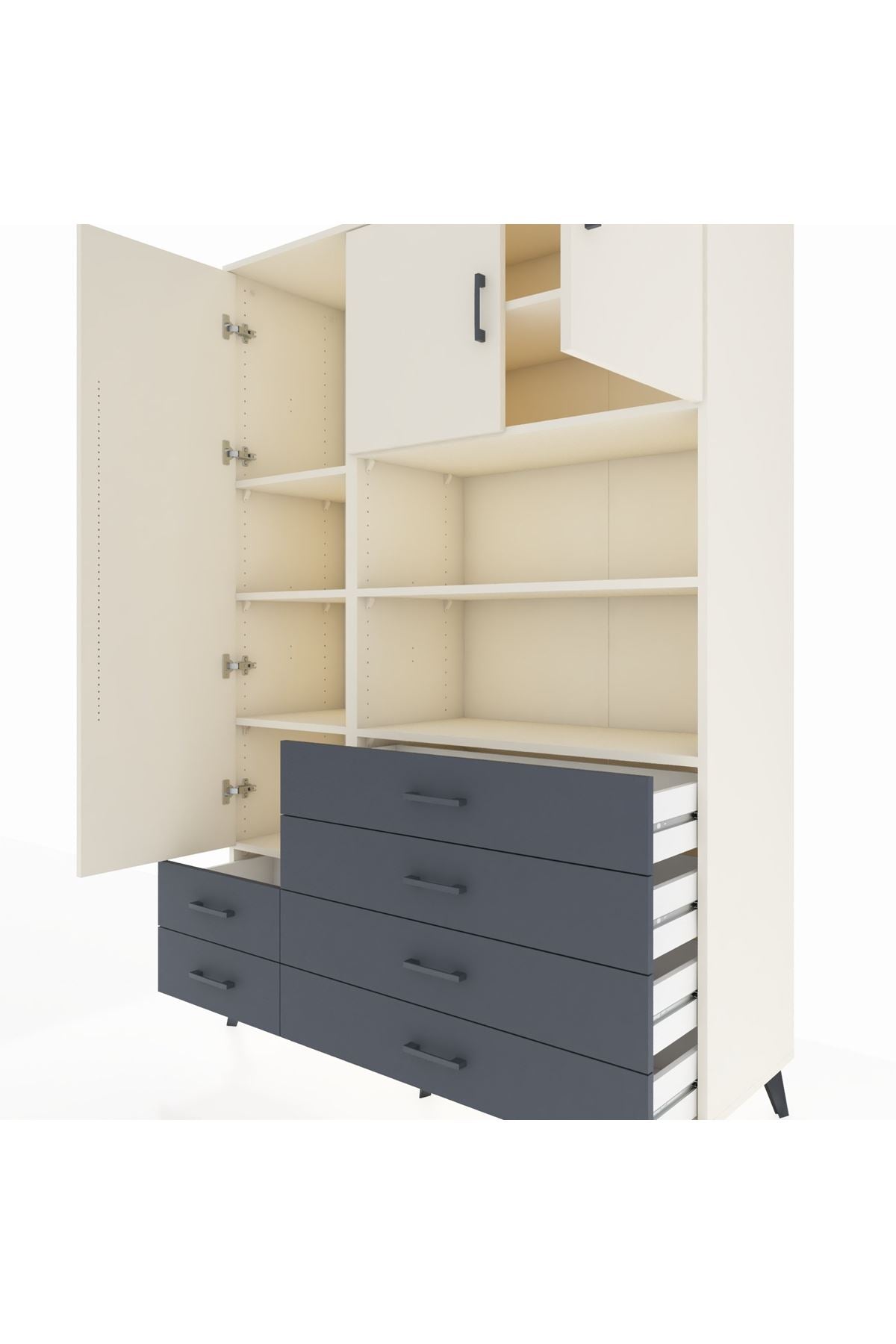 Hyperion Dolap 8 Raflı 6 Çekmeceli 3 Kapaklı 132x44x195 Aytaşı-Aytaşı/Antrasit