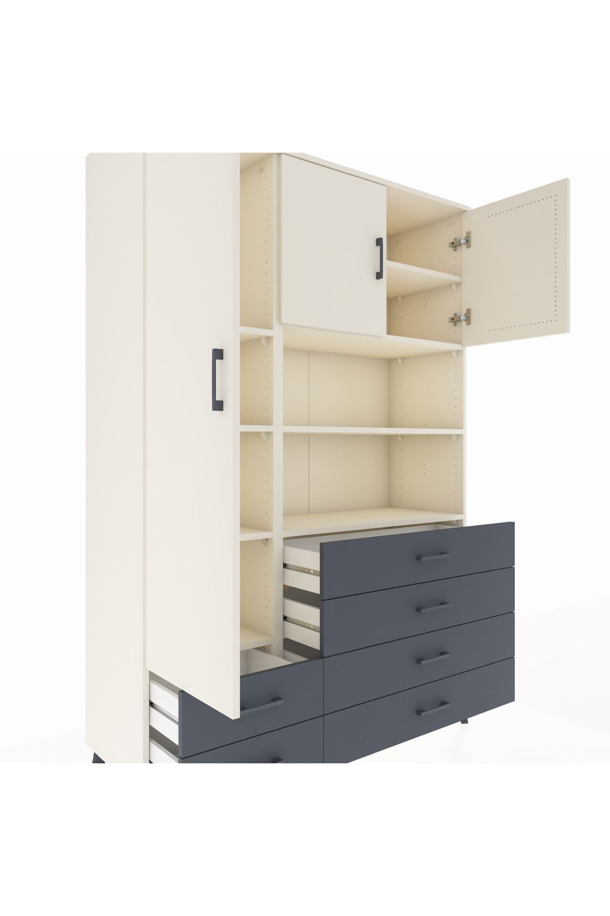 Hyperion Dolap 8 Raflı 6 Çekmeceli 3 Kapaklı 132x44x195 Aytaşı-Aytaşı/Antrasit