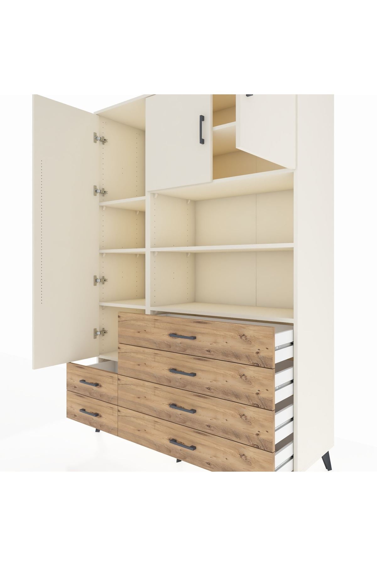 Hyperion Dolap 8 Raflı 6 Çekmeceli 3 Kapaklı 132x44x195 Aytaşı-Aytaşı/Çam