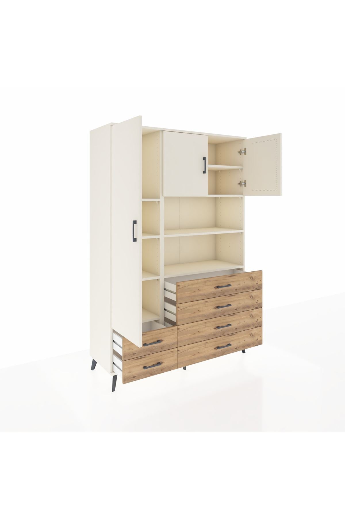 Hyperion Dolap 8 Raflı 6 Çekmeceli 3 Kapaklı 132x44x195 Aytaşı-Aytaşı/Çam