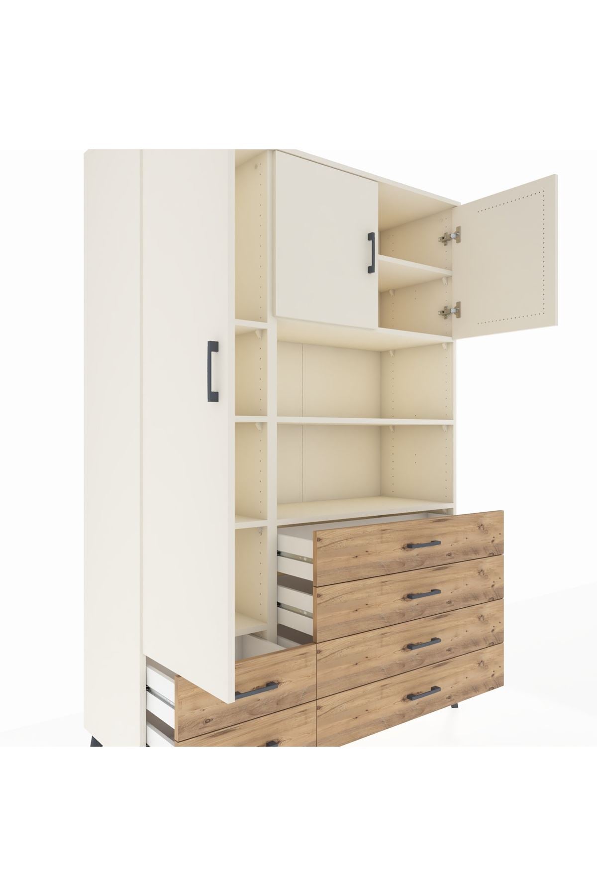 Hyperion Dolap 8 Raflı 6 Çekmeceli 3 Kapaklı 132x44x195 Aytaşı-Aytaşı/Çam