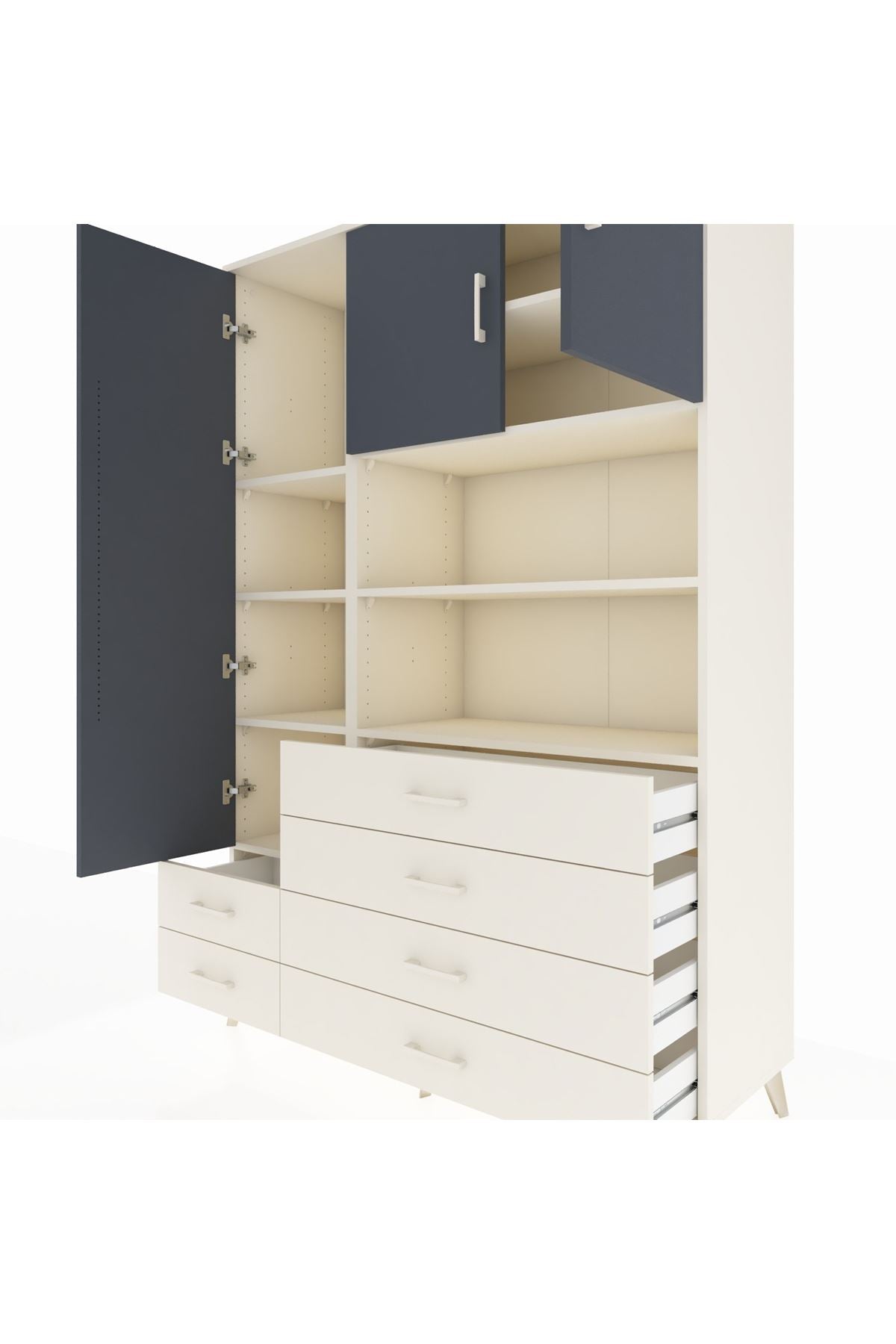 Hyperion Dolap 8 Raflı 6 Çekmeceli 3 Kapaklı 132x44x195 Aytaşı-Antrasit/Aytaşı