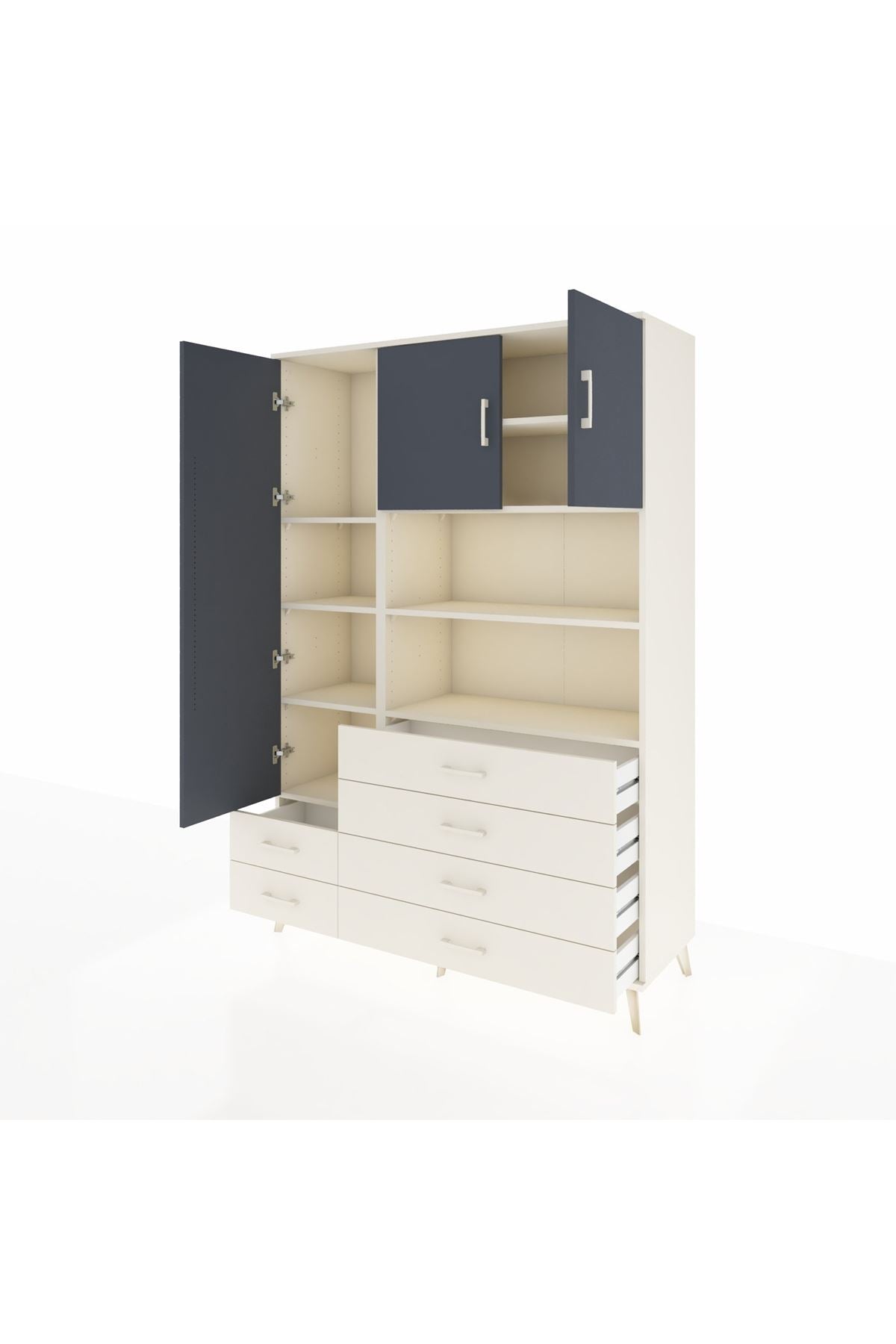 Hyperion Dolap 8 Raflı 6 Çekmeceli 3 Kapaklı 132x44x195 Aytaşı-Antrasit/Aytaşı