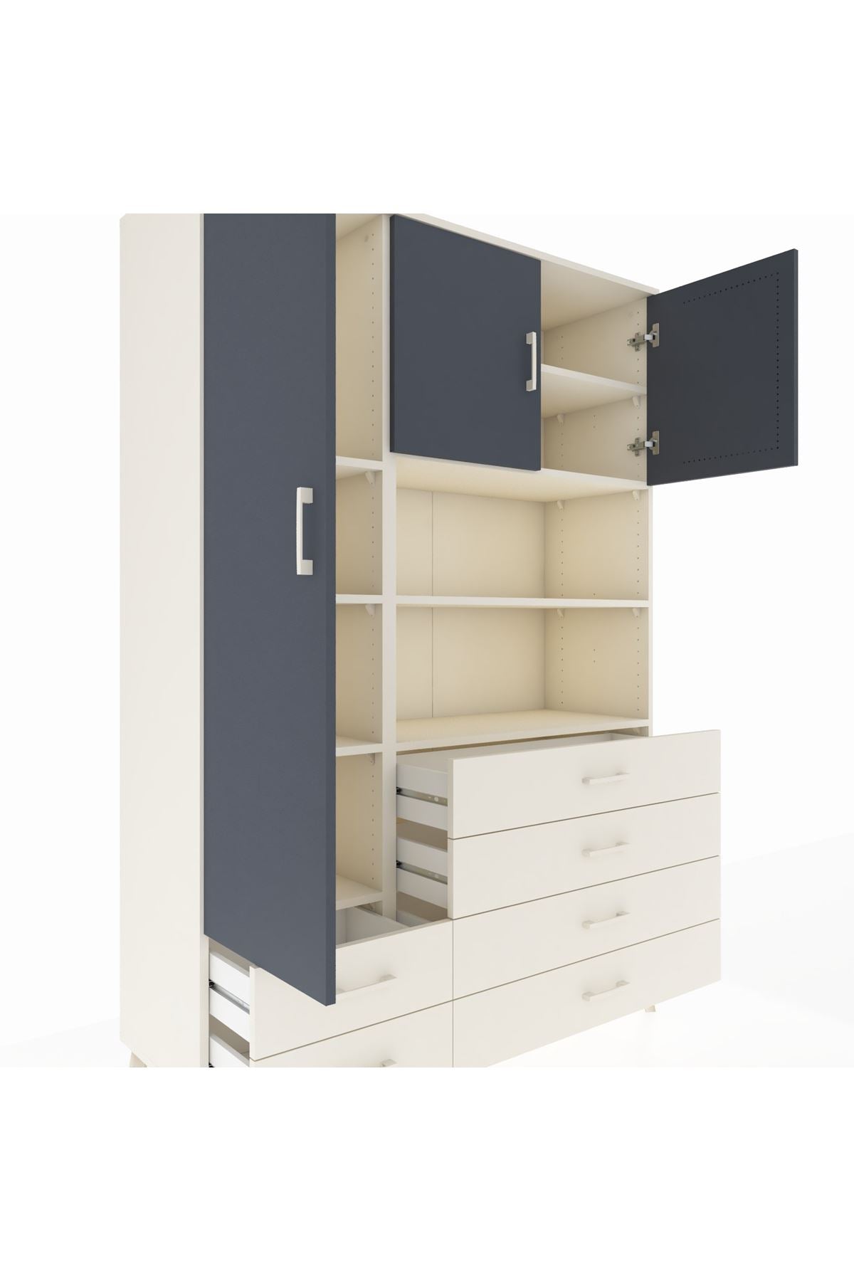 Hyperion Dolap 8 Raflı 6 Çekmeceli 3 Kapaklı 132x44x195 Aytaşı-Antrasit/Aytaşı