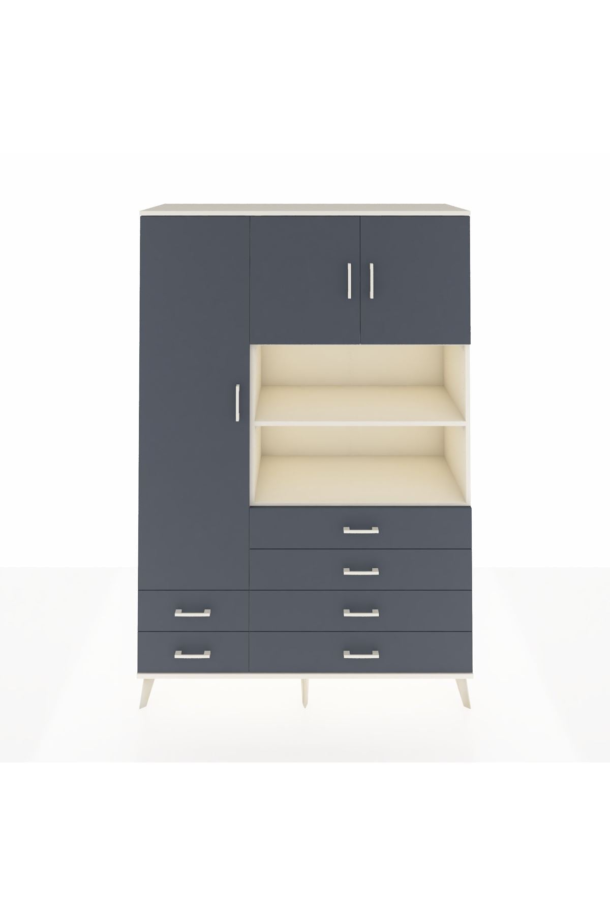 Hyperion Dolap 8 Raflı 6 Çekmeceli 3 Kapaklı 132x44x195 Aytaşı-Antrasit/Antrasit