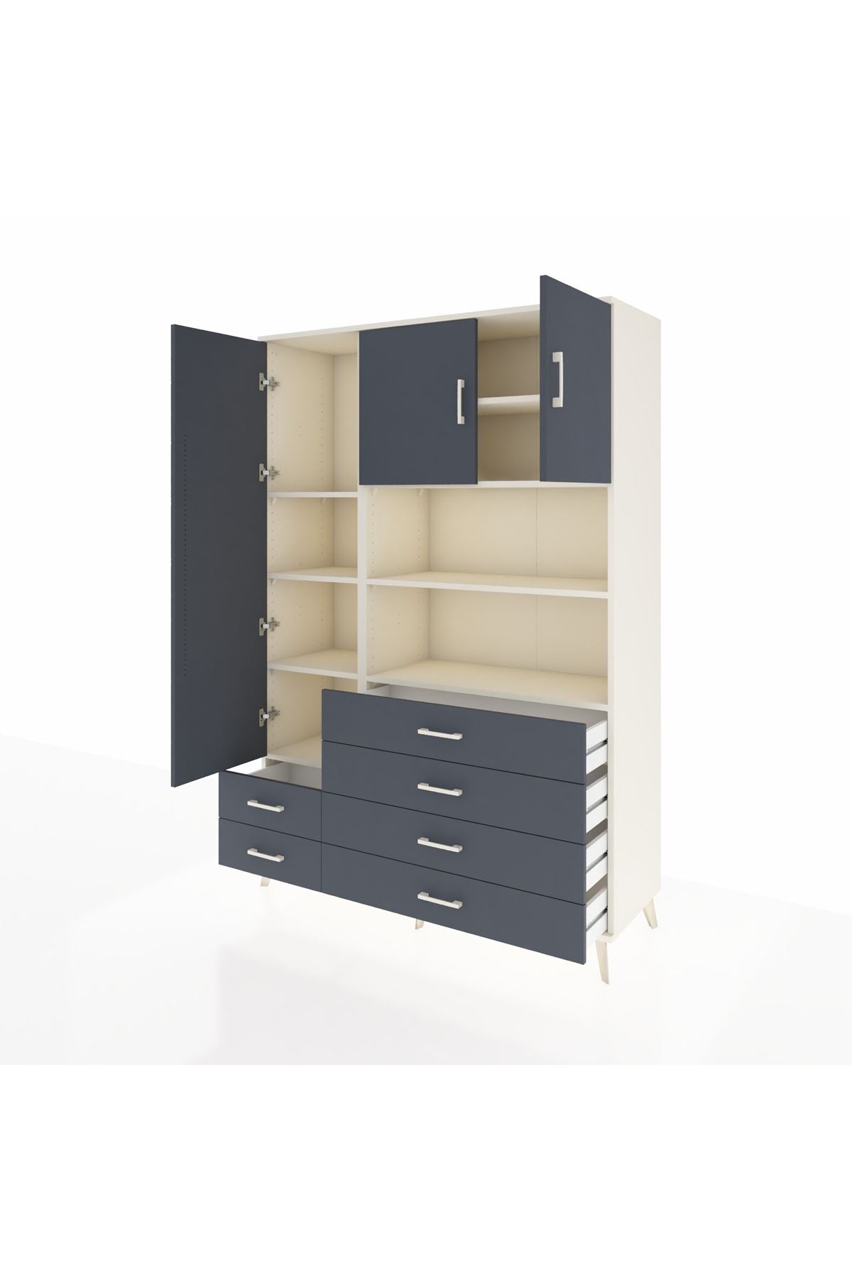 Hyperion Dolap 8 Raflı 6 Çekmeceli 3 Kapaklı 132x44x195 Aytaşı-Antrasit/Antrasit