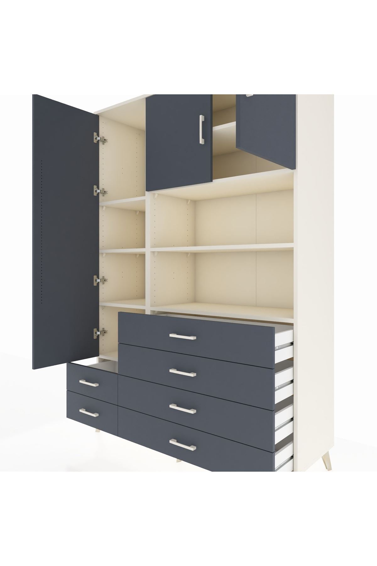 Hyperion Dolap 8 Raflı 6 Çekmeceli 3 Kapaklı 132x44x195 Aytaşı-Antrasit/Antrasit