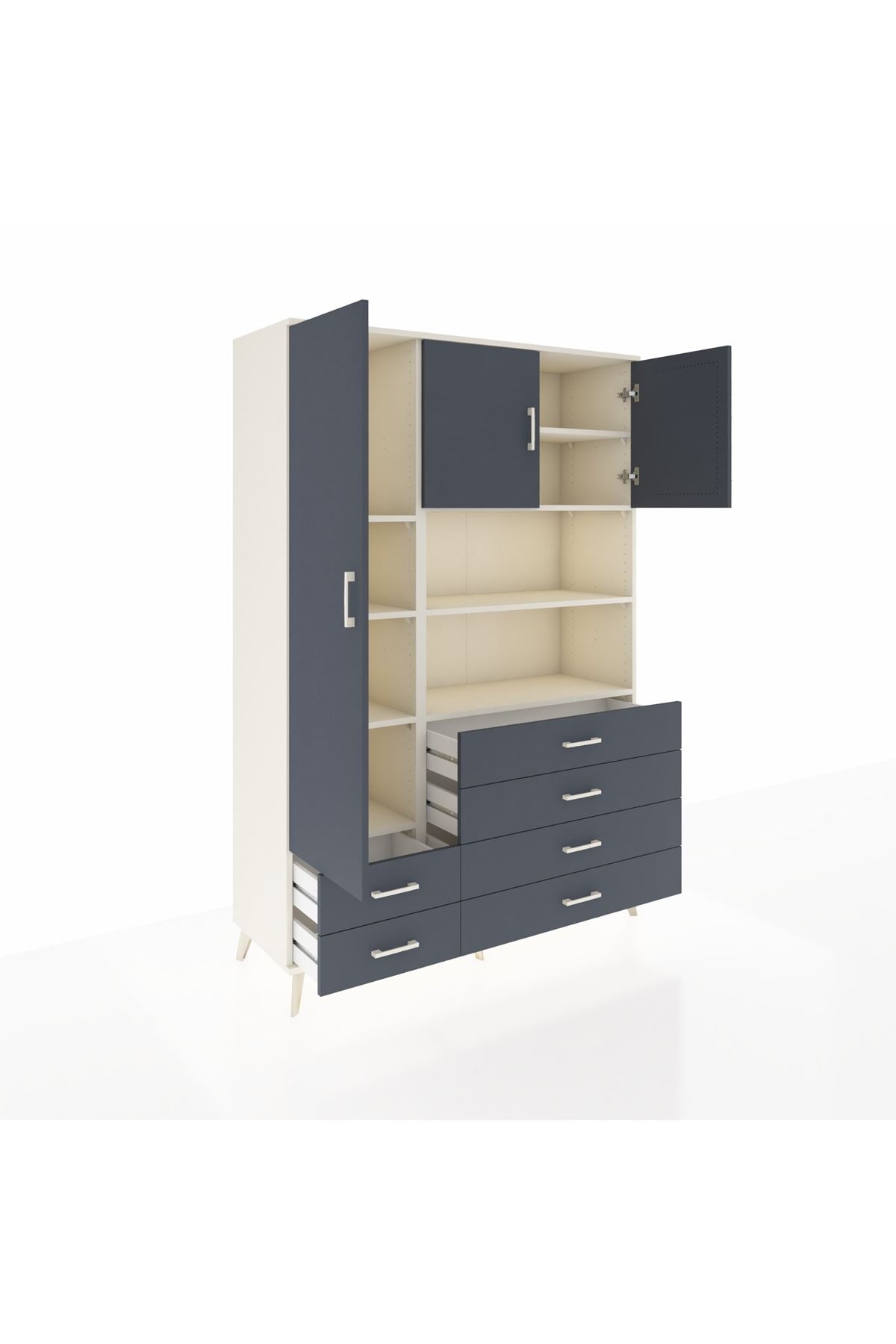 Hyperion Dolap 8 Raflı 6 Çekmeceli 3 Kapaklı 132x44x195 Aytaşı-Antrasit/Antrasit