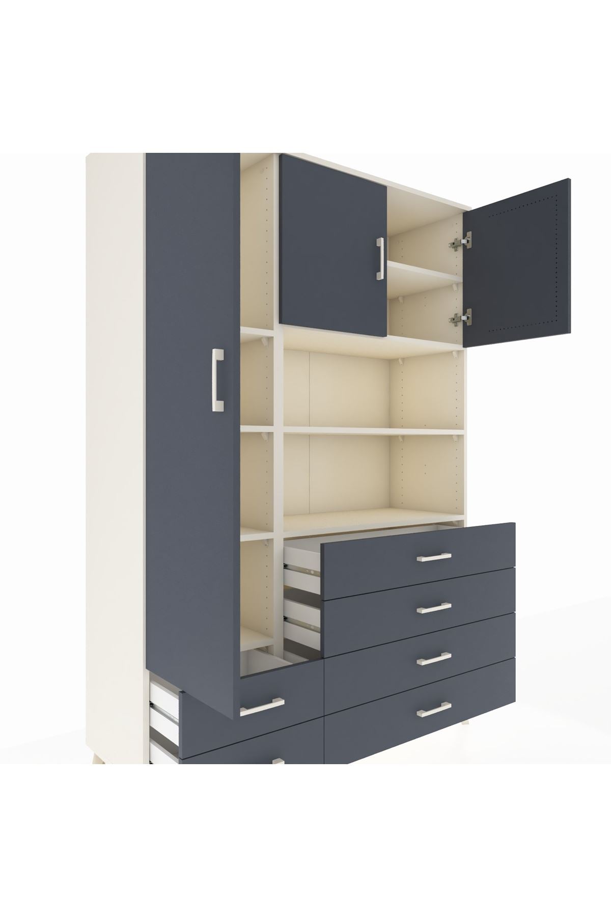 Hyperion Dolap 8 Raflı 6 Çekmeceli 3 Kapaklı 132x44x195 Aytaşı-Antrasit/Antrasit