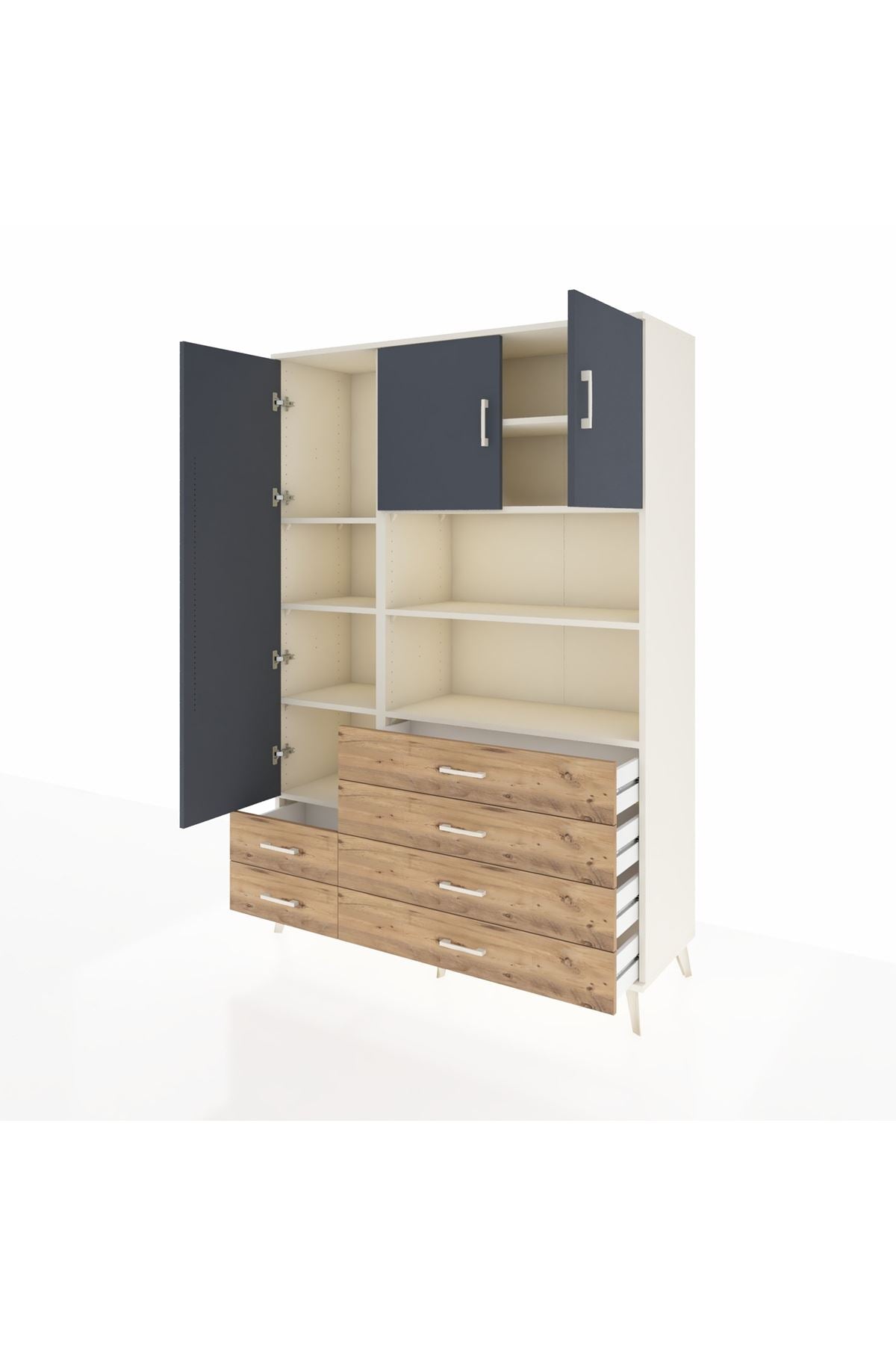 Hyperion Dolap 8 Raflı 6 Çekmeceli 3 Kapaklı 132x44x195 Aytaşı-Antrasit/Çam