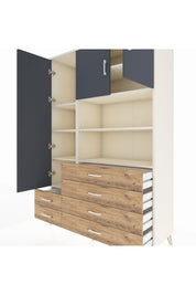 Hyperion Dolap 8 Raflı 6 Çekmeceli 3 Kapaklı 132x44x195 Aytaşı-Antrasit/Çam