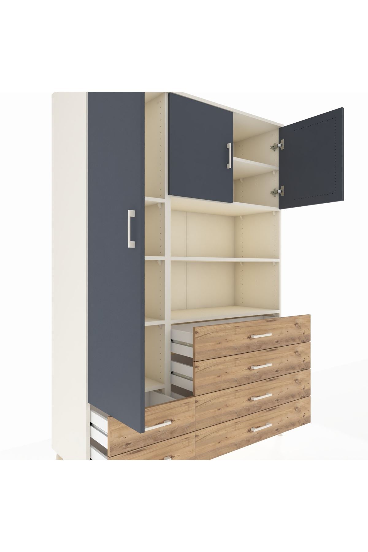 Hyperion Dolap 8 Raflı 6 Çekmeceli 3 Kapaklı 132x44x195 Aytaşı-Antrasit/Çam