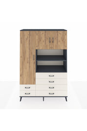 Hyperion Dolap 8 Raflı 6 Çekmeceli 3 Kapaklı 132x44x195 Antrasit-Çam/Aytaşı