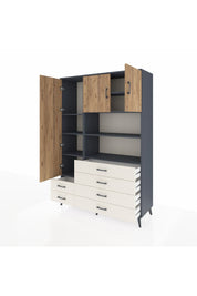 Hyperion Dolap 8 Raflı 6 Çekmeceli 3 Kapaklı 132x44x195 Antrasit-Çam/Aytaşı