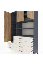 Hyperion Dolap 8 Raflı 6 Çekmeceli 3 Kapaklı 132x44x195 Antrasit-Çam/Aytaşı