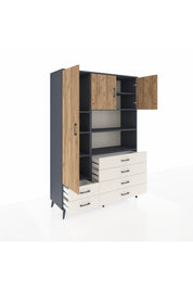 Hyperion Dolap 8 Raflı 6 Çekmeceli 3 Kapaklı 132x44x195 Antrasit-Çam/Aytaşı