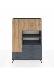 Hyperion Dolap 8 Raflı 6 Çekmeceli 3 Kapaklı 132x44x195 Antrasit-Çam/Antrasit