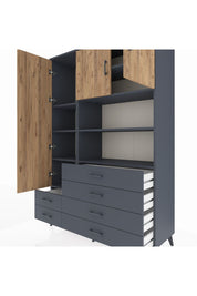 Hyperion Dolap 8 Raflı 6 Çekmeceli 3 Kapaklı 132x44x195 Antrasit-Çam/Antrasit